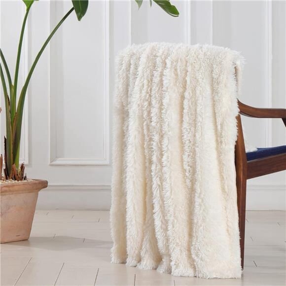 Decorative Extra Soft Fuzzy Faux Fur Throw Blanket 50" x 60",Solid - Picture 5 of 7
